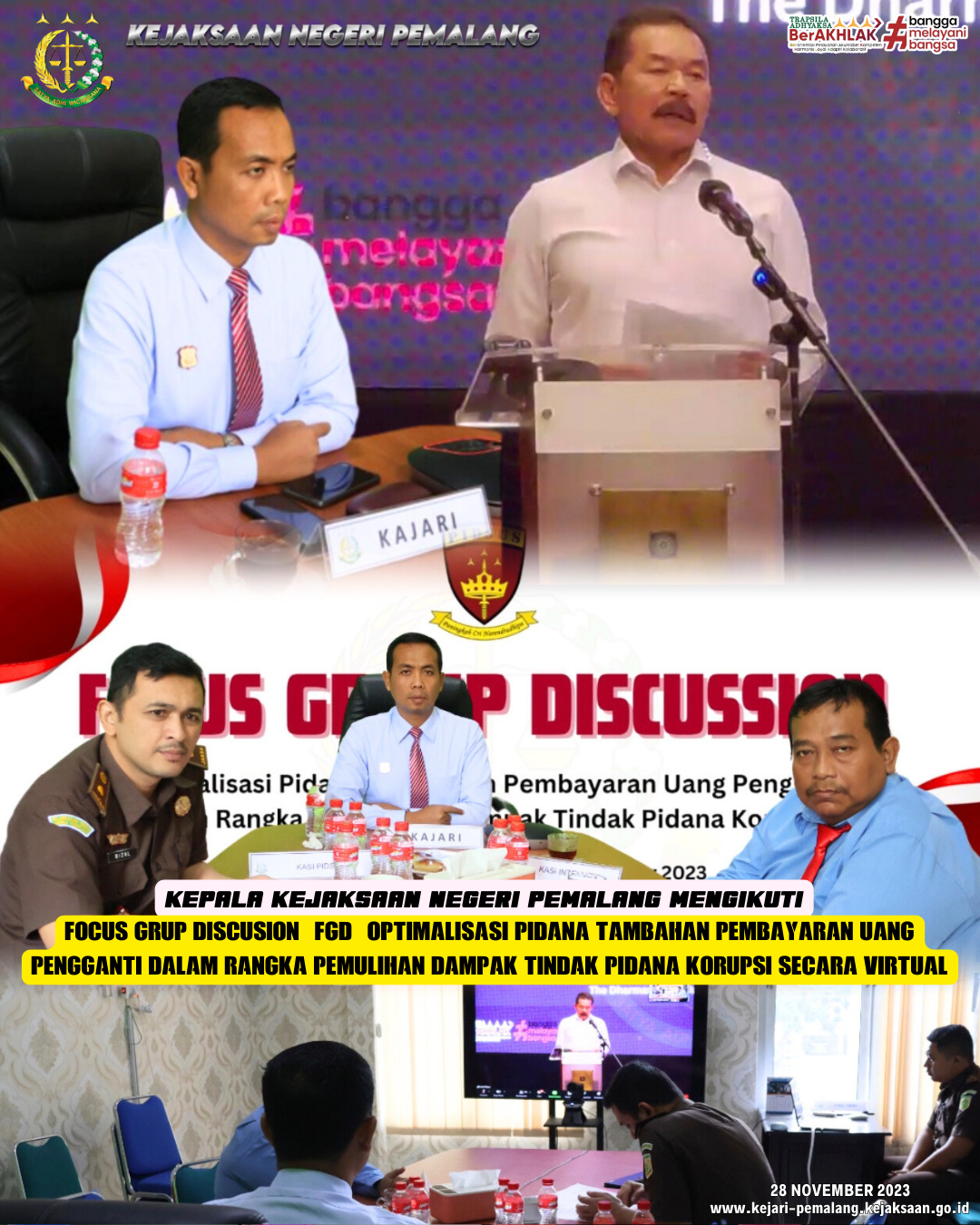 Kepala Kejaksaan Negeri Pemalang Mengikuti Kegiatan Focus Grup Discusion (FGD) Optimalisasi Pidana Tambahan Pembayaran Uang Pengganti Dalam Rangka Pemulihan Dampak Tindak Pidana Korupsi secara virtual