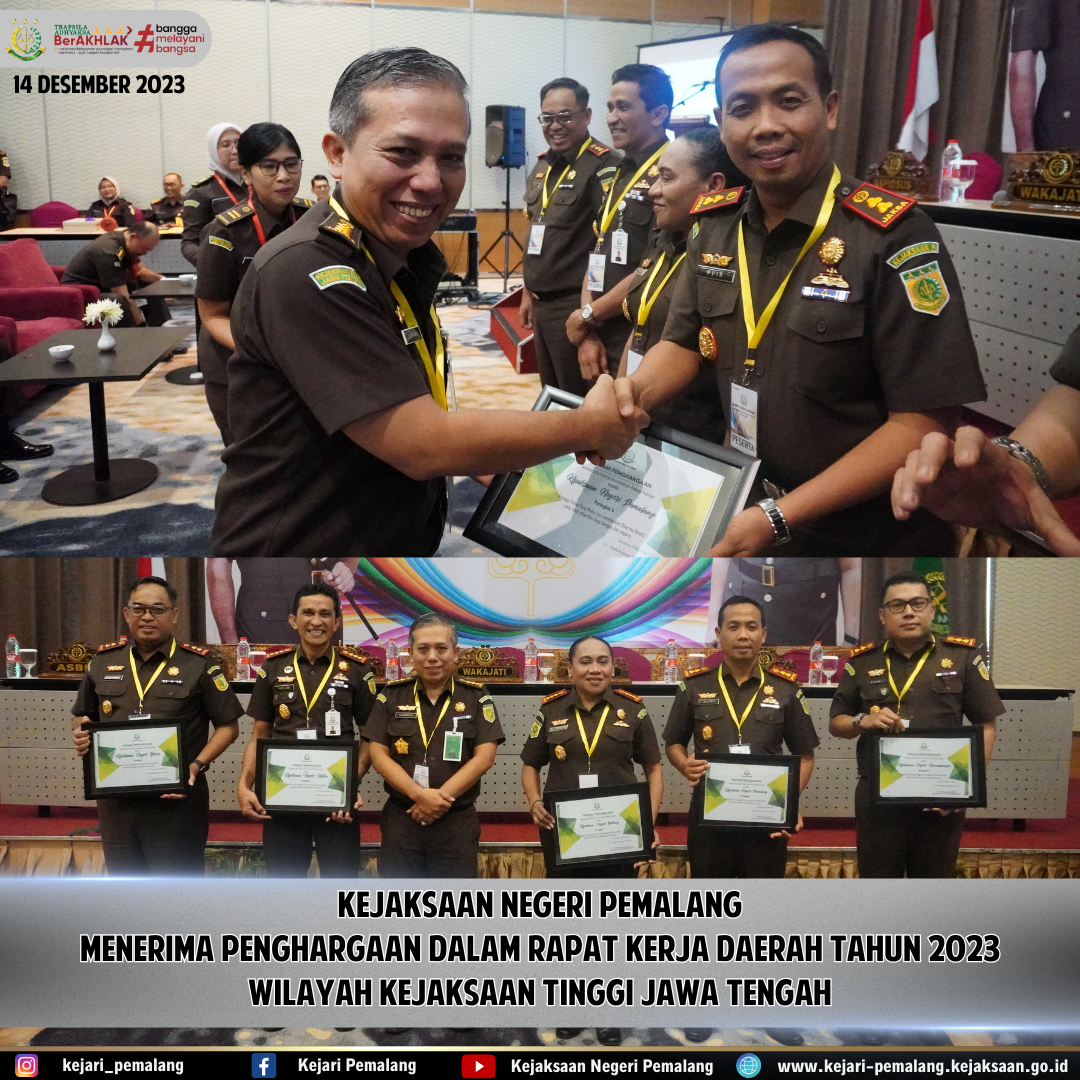 Kejaksaan Negeri Pemalang berhasil meraih penghargaan dalam Rapat Kerja Daerah (Rakerda) 2023