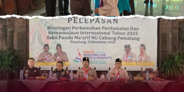 Pelepasan Kontingen Perkemahan Perdamaian dan Kemanusiaan Internasional Tahun 2025 Sako Pandu Ma’arif NU Cabang Pemalang